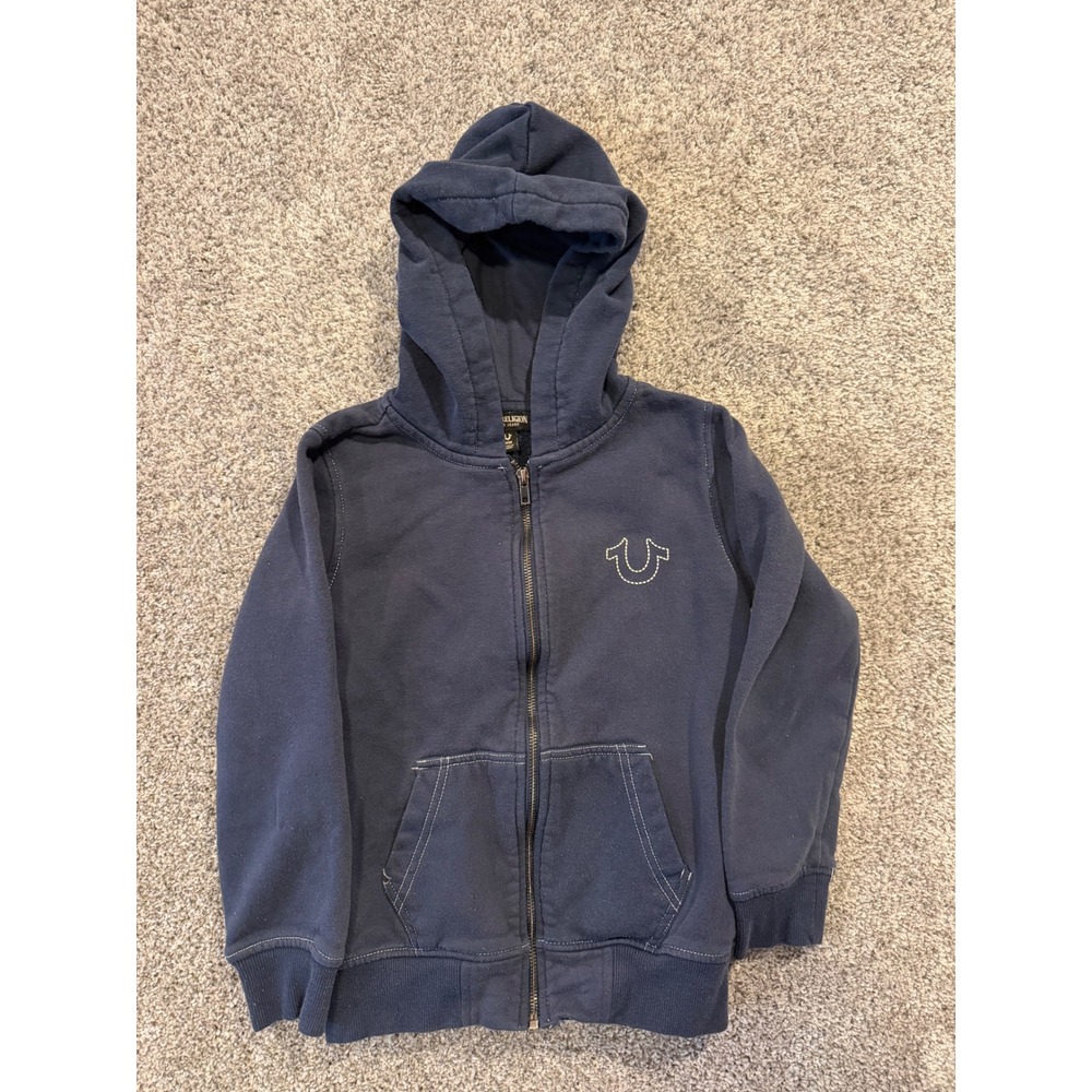 True Religion Jacket Kids Medium Navy Blue Hoodie Zip Up Buddha World Tour